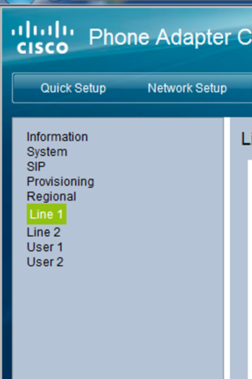 Line 1 selected in the left-hand menu under the Voice tab