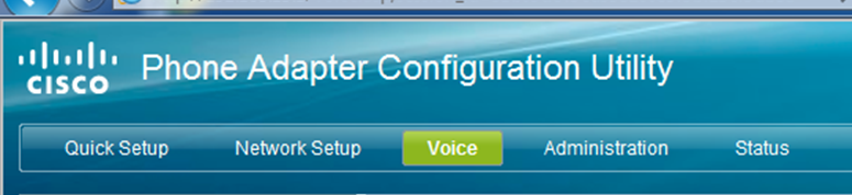 The Voice tab in the Phone Adapter Configuration Utility menu