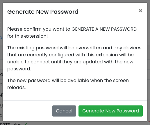 Generate New Password confirmation