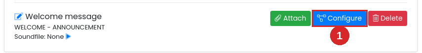 The new Welcome message profile in the list with its Configure button highlighted