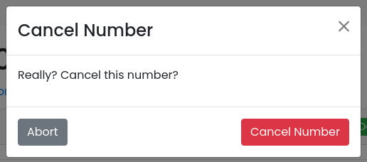 Cancel Number confirmation