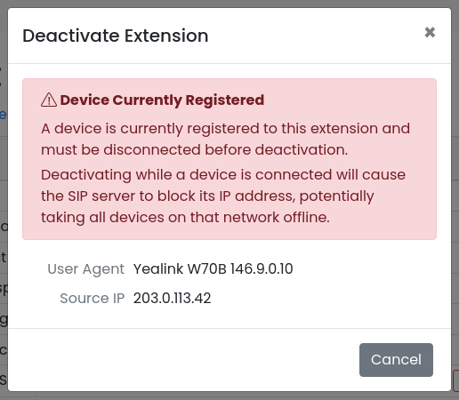 Deactivation blocked because a device is still registered