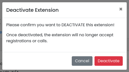 Deactivate Extension confirmation